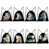 Shark Cat Print Travel Shoes Bag Drawstring Backpack