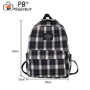 Vintage Plaid Canvas Backpack for Students Girls