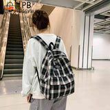 Vintage Plaid Canvas Backpack for Students Girls