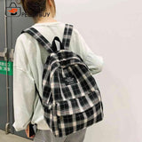 Vintage Plaid Canvas Backpack for Students Girls