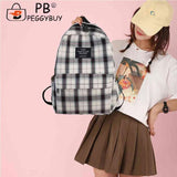 Vintage Plaid Canvas Backpack for Students Girls
