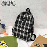 Vintage Plaid Canvas Backpack for Students Girls