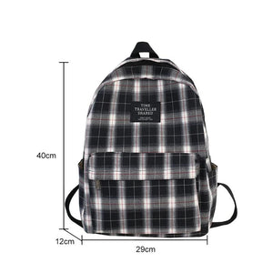 Vintage Plaid Canvas Backpack for Students Girls