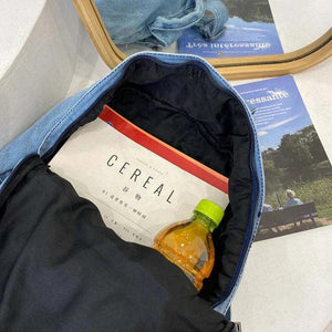 Vintage Washed Denim Backpacks Couple Daily Casual Zippers School Book Backpack