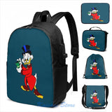 USB Charge Backpack Scrooge McDuck Print Travel Laptop Bag