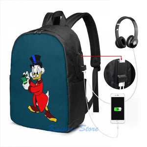 USB Charge Backpack Scrooge McDuck Print Travel Laptop Bag
