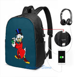 USB Charge Backpack Scrooge McDuck Print Travel Laptop Bag