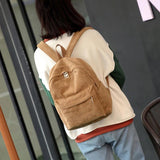 Corduroy Backpack Women School Backpack Pure Women Backpack