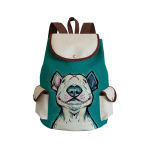Funny Bull Terrier Dog Print Women Backpack Casual Linen School Traveling Pack
