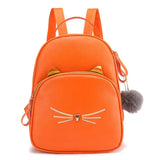 Cartoon Cat PU Leather Women Backpack School Bags