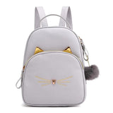 Cartoon Cat PU Leather Women Backpack School Bags