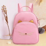 Cartoon Cat PU Leather Women Backpack School Bags