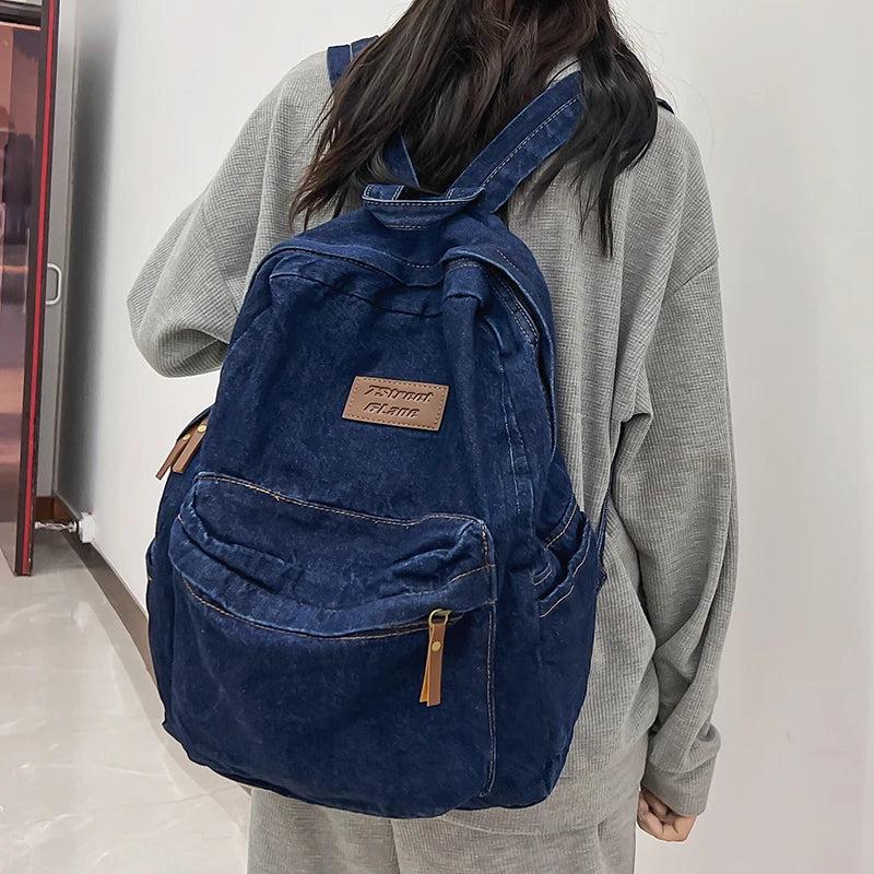 Harajuku Denim Backpack Large Capacity Schoolbag