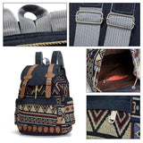 Boho Canvas Backpack Vintage Outdoor Travel Bag Ethnic Girls Schoolbag