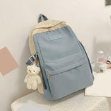 Nylon School Backpack for Women Solid Color Waterproof Daily Bag