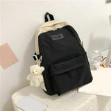Nylon School Backpack for Women Solid Color Waterproof Daily Bag