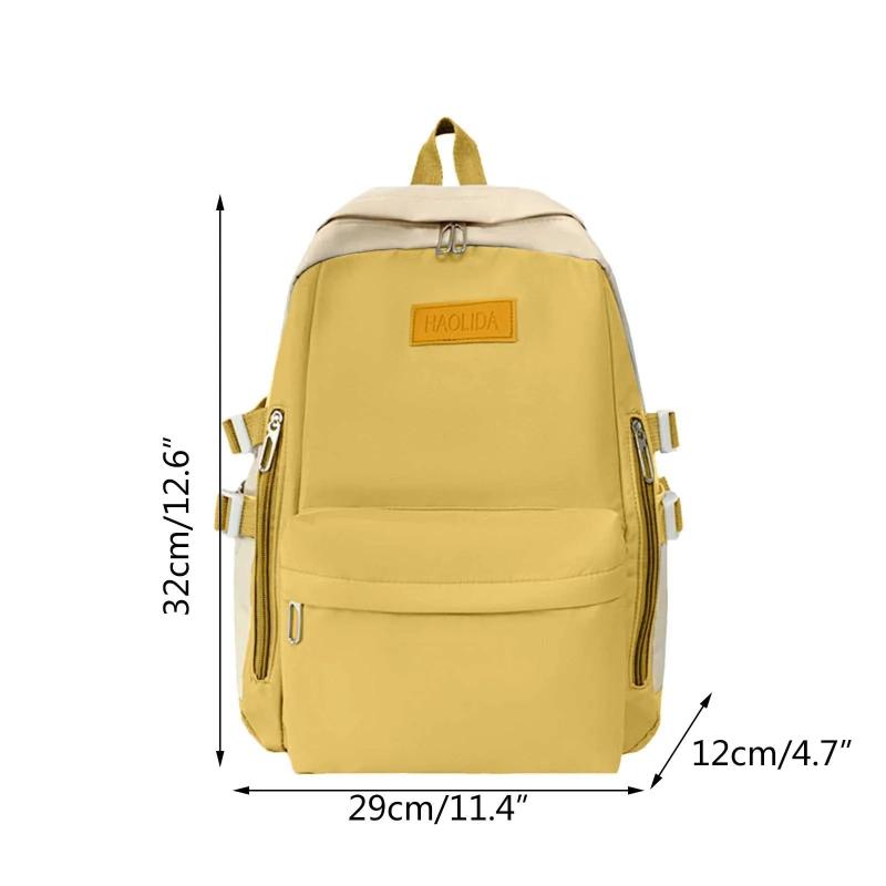 Nylon School Backpack for Women Solid Color Waterproof Daily Bag