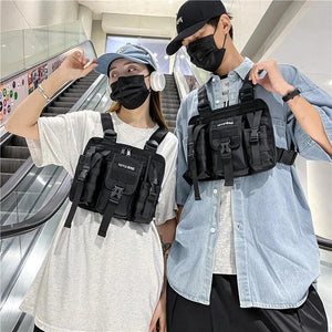 HipHop Vest Streetwear Bag For Men Multi-pocket Tactical Chest Outdoor Bullet