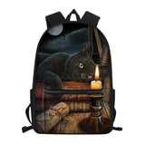 Cat Print Gothic Moon Teenager School Backpack Girls Women Travel Daypack