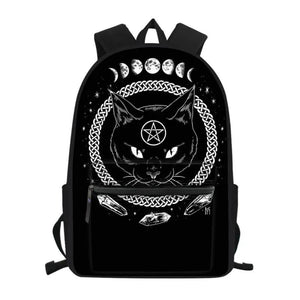 Cat Print Gothic Moon Teenager School Backpack Girls Women Travel Daypack