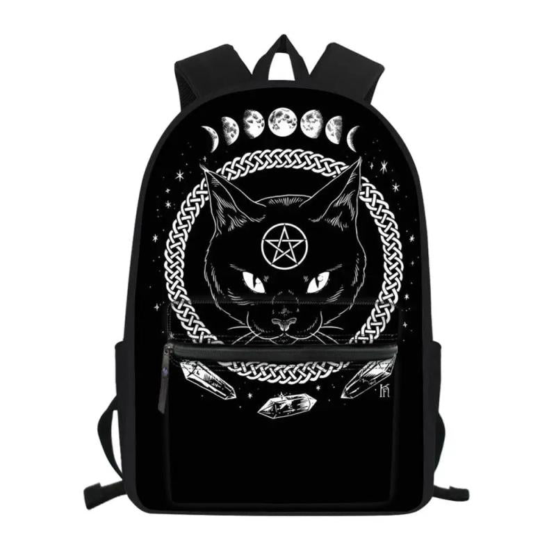 Cat Print Gothic Moon Teenager School Backpack Girls Women Travel Daypack