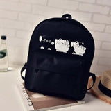 5PCS Harajuku Style Women Canvas Backpacks Cartoon Cat Travel Bag