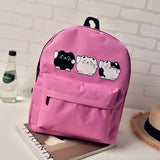 5PCS Harajuku Style Women Canvas Backpacks Cartoon Cat Travel Bag