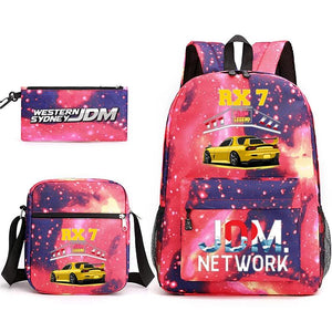 JDM Anime Backpack Print Men's Laptop Bag with Pencil Bag