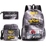 JDM Anime Backpack Print Men's Laptop Bag with Pencil Bag