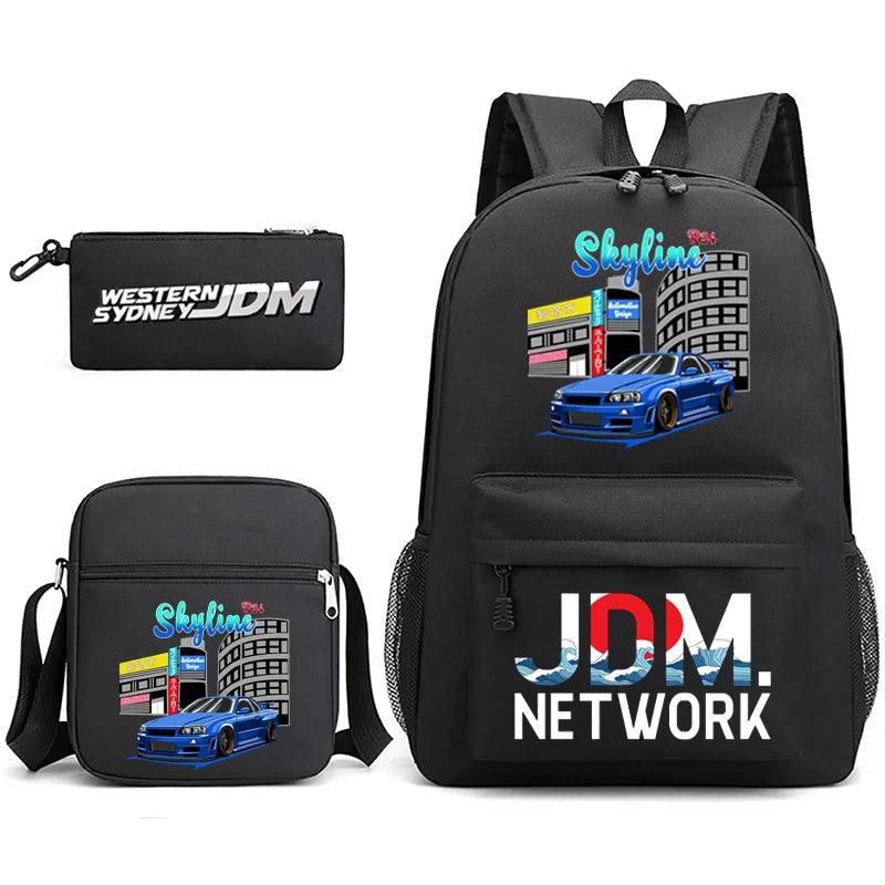 JDM Anime Backpack Men's Laptop Bag with Pencil Bag