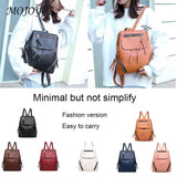 Women Drawstring Backpack Solid PU Leather Travel Classics Vintage