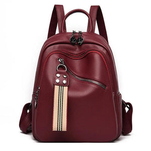 Women's Solid Pu Backpack Student Personalized Soft Leather