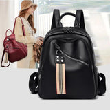 Women's Solid Pu Backpack Student Personalized Soft Leather