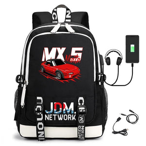 Anime JDM Print Backpack Large Capacity Student Schoolbag USB Charging