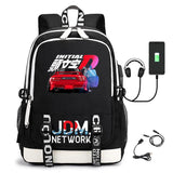 Anime JDM Print Backpack Large Capacity Student Schoolbag USB Charging