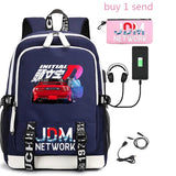 Anime JDM Print Backpack Large Capacity Student Schoolbag USB Charging