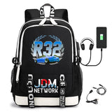 Anime JDM Print Backpack Large Capacity Student Schoolbag USB Charging