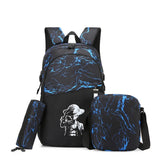 Luminous Schoolbag 3 Piece Set Wear Resistant Backpack Men Women Student