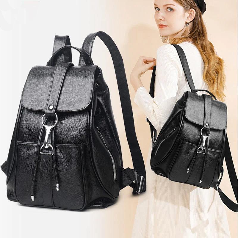 Men Leather Backpack School Bag Women Travel Rucksack Bolsas