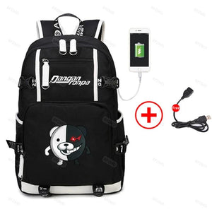 Danganronpa Monokuma Backpack USB School Bag Men Women Travel Rucksack