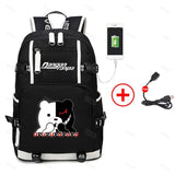 Danganronpa Monokuma Backpack USB School Bag Men Women Travel Rucksack