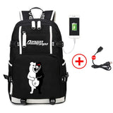 Danganronpa Monokuma Backpack USB School Bag Men Women Travel Rucksack