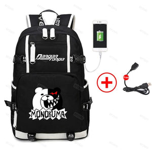 Danganronpa Monokuma Backpack USB School Bag Men Women Travel Rucksack