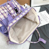 Vintage Casual Women Plaid Canvas Backpacks Cow Pattern Bag