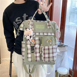 Vintage Casual Women Plaid Canvas Backpacks Cow Pattern Bag