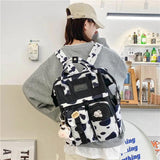 Vintage Casual Women Plaid Canvas Backpacks Cow Pattern Bag
