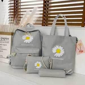 Daisy Print Backpack and Stationery Set Nylon Women Shoulder Bag