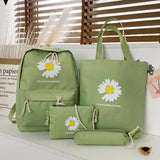 Daisy Print Backpack and Stationery Set Nylon Women Shoulder Bag