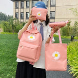 Daisy Print Backpack and Stationery Set Nylon Women Shoulder Bag