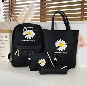 Daisy Print Backpack and Stationery Set Nylon Women Shoulder Bag